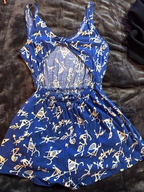 Forever 21 Royal Blue Sleeveless Romper with White Abstract Motif